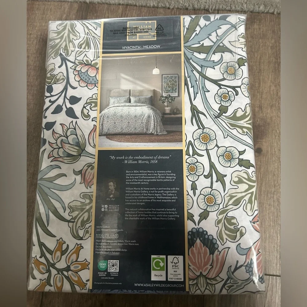 NEW William Morris Hyacinth Meadow 100% Cotton KING Duvet Cover Shams 3pc